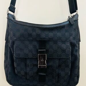 Authentic Vintage Gucci Black Monogram Shoulder Bag - Crossbody bag-